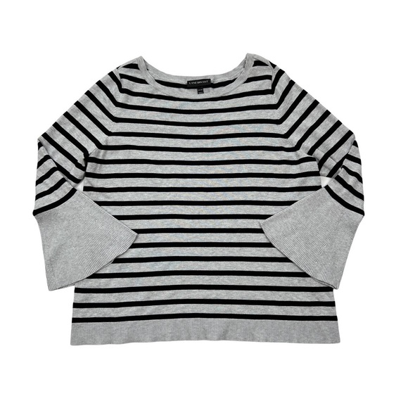 Lane Bryant Gray Black Striped Long Bell Sleeve Boat Neck Sweater 18/20 - Picture 9 of 13
